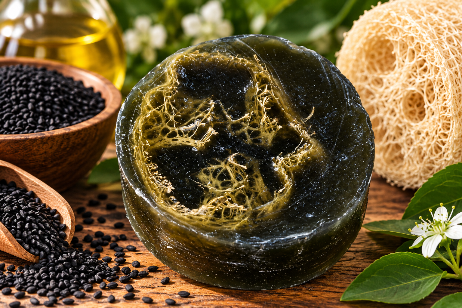 BLACK GOLD- Black Seed & Loofah Exfoliating Soap